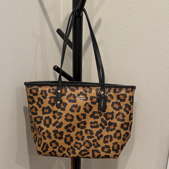 Coach Tan and Black Leopard Tote - Picture 1 of 5